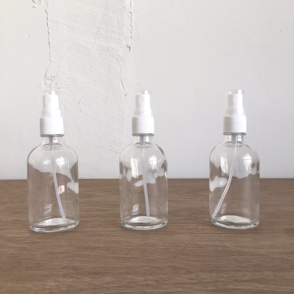 [3本] スプレー瓶 透明ガラス丸型 100mL